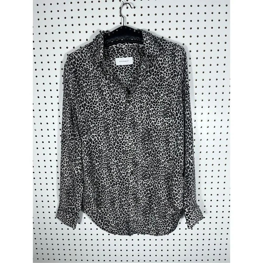 Equipment Femme leopard print button down silk shirt size M